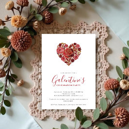 Convites Exquisite Red Floral Heart Galentine's Day Party 