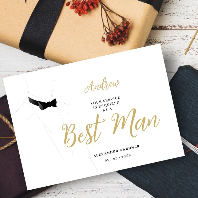 Convites Exquisite Sophisticated Gentleman Groosman Wedding (Exquisite Sophisticated Gentleman Best Man Wedding Proposal Card in Black and Faux Gold. )