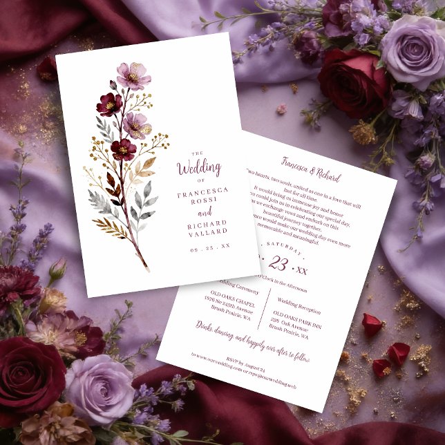 Convites Exquisite Stylish Spring Botanical Purple Tones  (Stylish Spring Botanical Purple-Toned Exquisite Branches Wedding Card Design.)