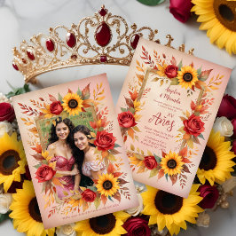 Convites Exquisite Twins Botanical Frame Spanish Photo XVs