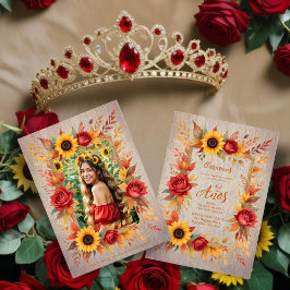 Convites Exquisite Wood Botanical Frame Spanish Photo XVs