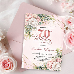 Convites Exquisito Dusty Pink Greenery Floral 70º Aniversár