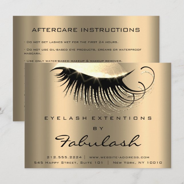Convites Extensão Lash Champaço de Instrução Pós-Cuidados D (Frente/Verso)