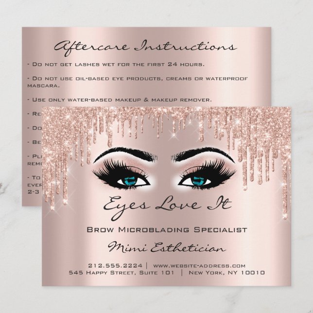 Convites Extensão Lash Instruções após tratamento Olhos Azu (Frente/Verso)