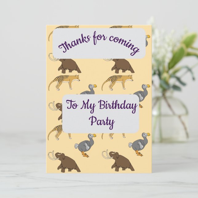 Convites Extinct Animals Thank you Card (Em pé/Frente)