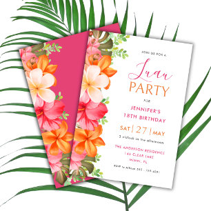 Convites Exuberante Floral Tropical Luau Aniversário Rosa