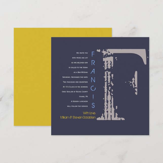 Convites F Bar Mitzvah de Recolha Inicial (Frente/Verso)