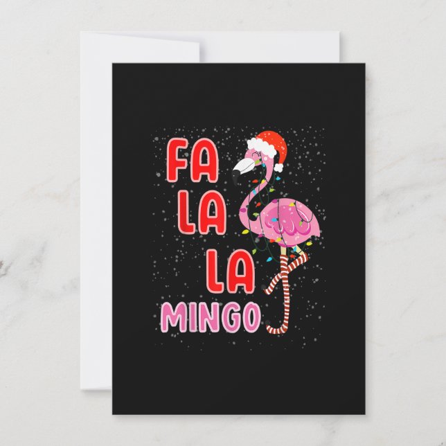 Convites Fa la la Mingo Flamingo Rosa Chapéu de Papai Noel  (Frente)