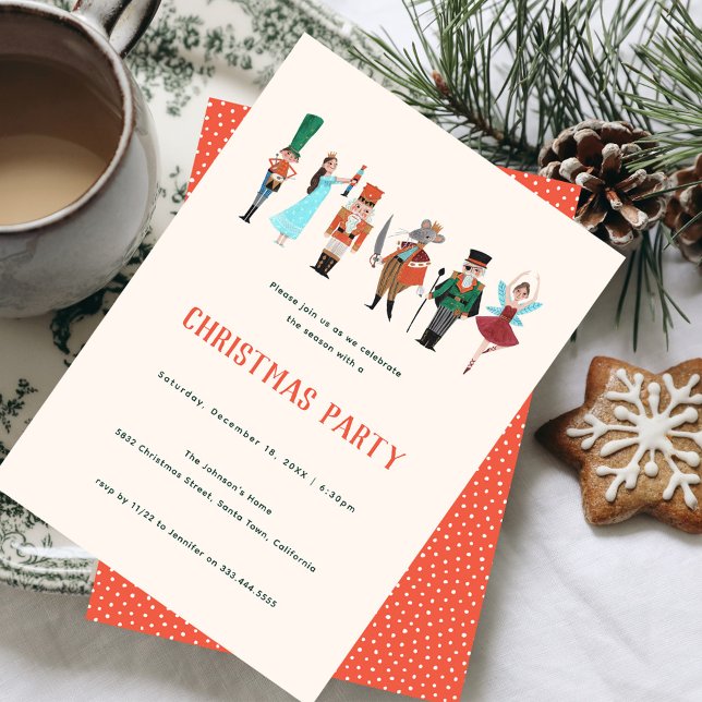 Convites Fa La La Natal Bailarino do Ballet Quebra-Nozes (Nutcracker Christmas Party Invitation)