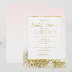 Convites Faaux Glitter Dourado Cor-de-Rosa Esbranquiçada