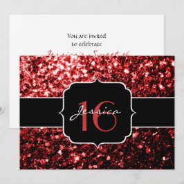 Convites Faaux vermelho escuro brilha Glamor Sweet 16