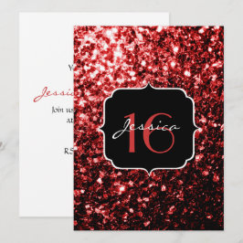 Convites Faaux vermelho escuro brilha Glamor Sweet 16