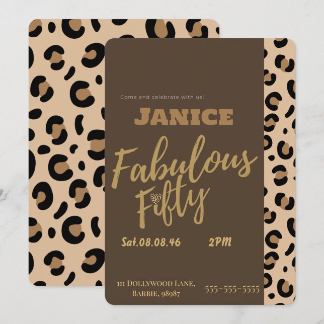 Convites Fabolous Cheetah 50th  (Frente/Verso)