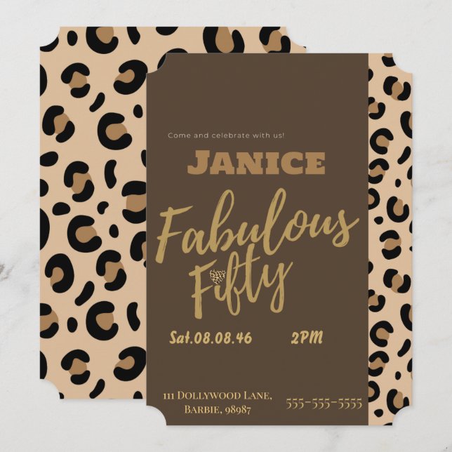 Convites Fabolous Cheetah 50th  (Frente/Verso)