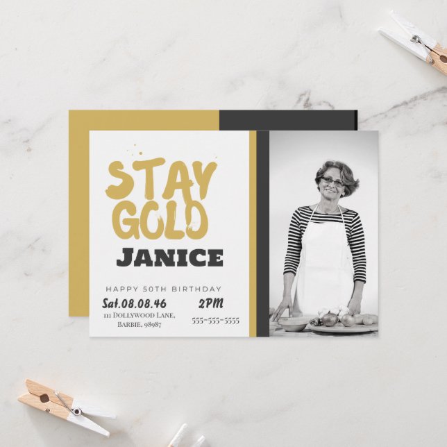 Convites Fabolous Gold Golden 50th Personalized (Frente/Verso In Situ)