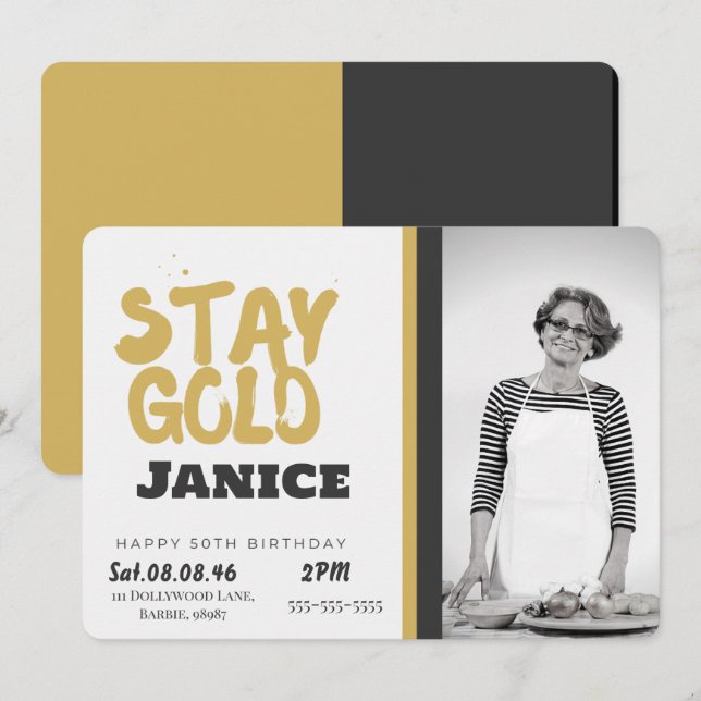 Convites Fabolous Gold Golden 50th Personalized (Frente/Verso)