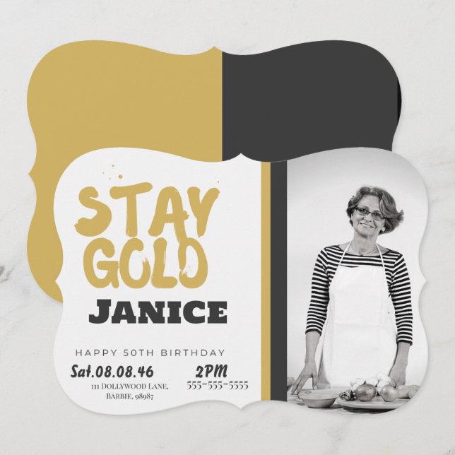 Convites Fabolous Gold Golden 50th Personalized (Frente/Verso)