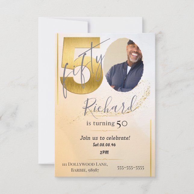 Convites Fabolous Gold Golden 50th Personalized (Frente)