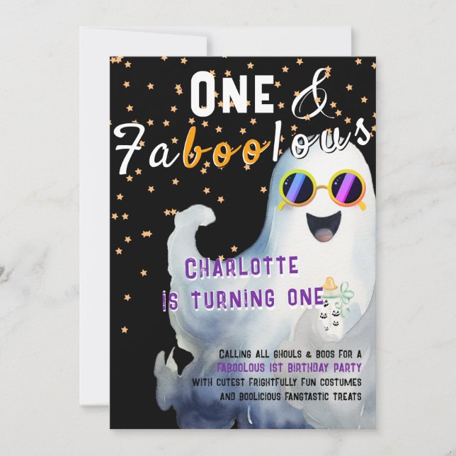 Convites FaBOOlous Halloween Pequeno primeiro aniversario d (Frente)