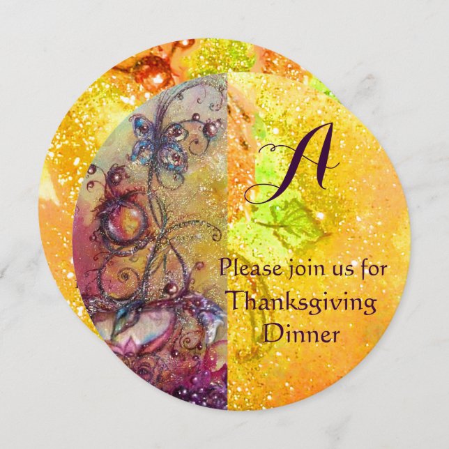 Convites FÁBRICA DE MANTEIGA MONOGRAMA FLORAL Ação de Graça (Frente/Verso)