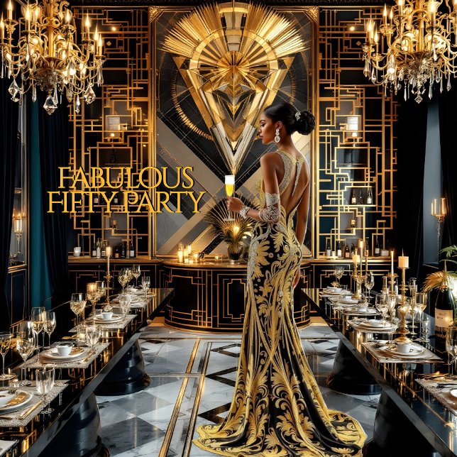 Convites Fabulosa 50ª Mulher do Deco Afro-Americano Dourado (Criador carregado)