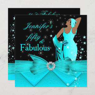 Convites Fabulosa 50 Teal Glamorous Retro Woman Aniversário