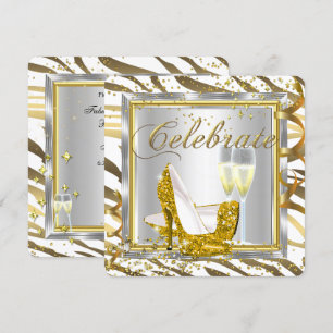 Convites Fabulosa Faixa de Zebra Champanhe Dourado Prata Fe