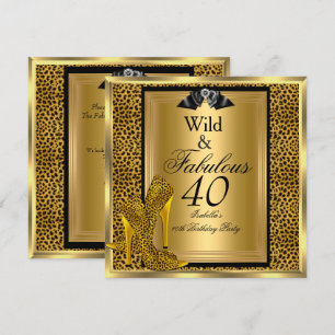 Convites Fabulosa Festa de 40 Anos Selvagem Dourado Leopard