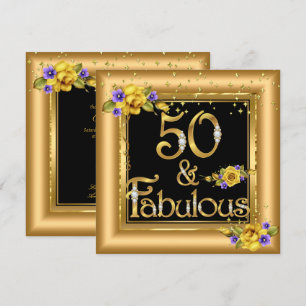 Convites Fabulosa Festa de 50º Aniversário Dourado Preto Am