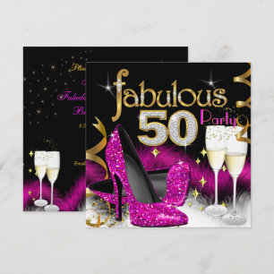 Convites Fabulosa Festa de 50 Anos Brilho Rosa Quente Champ