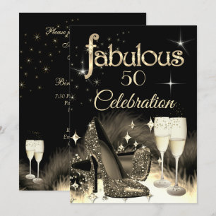 Convites Fabulosa Festa de 50 Anos Brilho Sépia Bege Champa