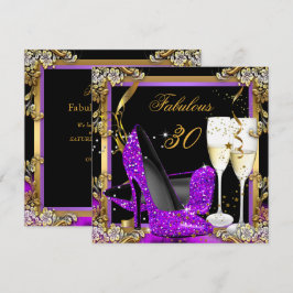 Convites Fabulosa Festa de Aniversário 30 Roxo Dourado Pret