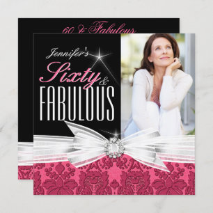 Convites Fabulosa Festa de aniversário 60 Photo Damask 60th