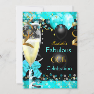 Convites Fabulosa Festa de Aniversário Champanhe Azul Turqu