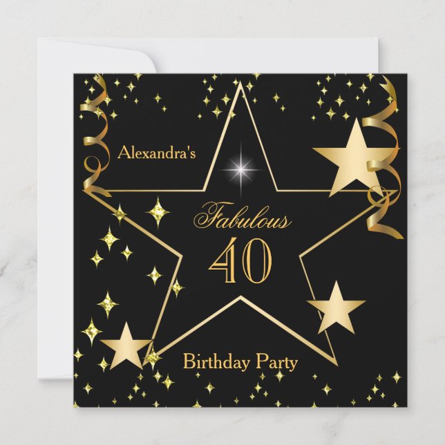 Convites Fabulosa Festa de Aniversário com Estrelas Pretas  (Frente)