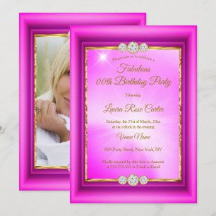 Convites Fabulosa festa de aniversário com foto dourada ros
