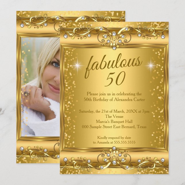 Convites Fabulosa Festa de Aniversário de 50 anos com Faísc (Frente/Verso)