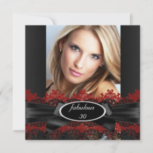 Convites Fabulosa Festa de aniversário de Foto do Lace Verm