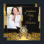 Convites Fabulosa Festa de aniversário de fotos Dourada de<br><div class="desc">Fabuloso 50, Foto, Dourado e Preto. Com Damask, Dourado Arco Negra De Joias De Diamante. Moderno Elegante e Na moda 50º Convites de aniversário. Convite para fotografia, Adicionar convite para fotografia. Convites de aniversário. Personalize com seus próprios detalhes. Produto fabuloso para Mulheres. Personalize com seus próprios detalhes e idade. Modelo...</div>