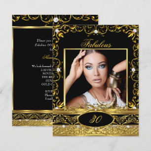 Convites Fabulosa Festa de Aniversário Foto Floral Preto Do