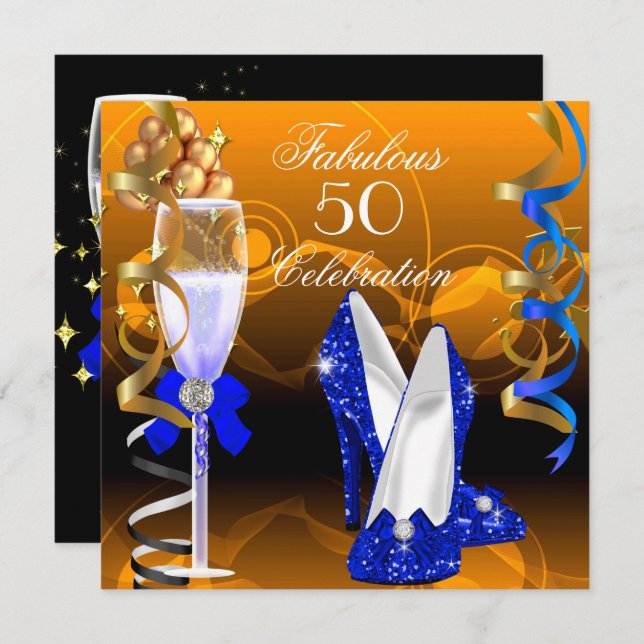 Convites Fabulosa Festa de aniversário Laranja Dourada Real (Frente/Verso)