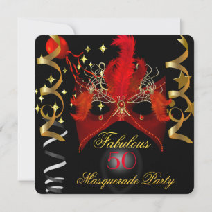 Convites Fabulosa Festa de Aniversário Máscara Dourada Verm