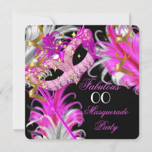Convites Fabulosa Festa de Aniversário Mascarada em Rosa Qu