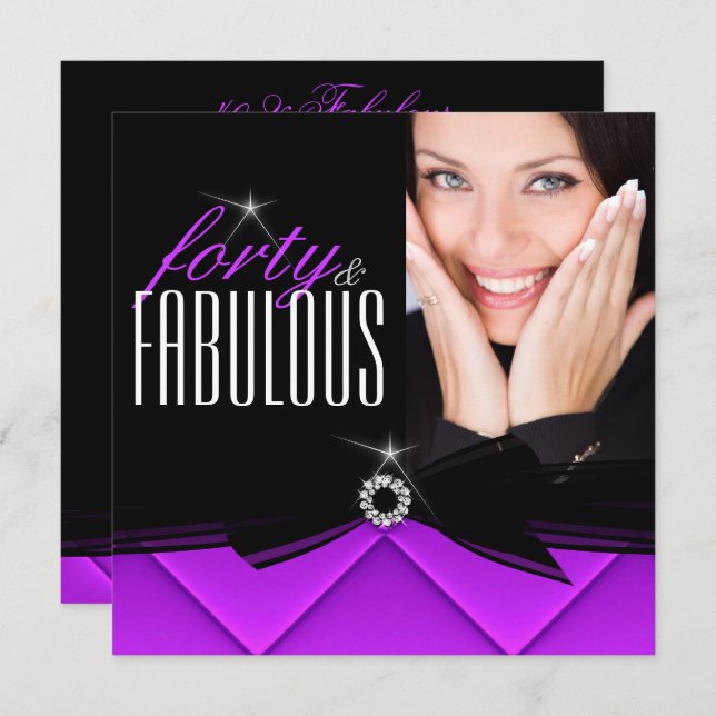 Convites Fabulosa Festa de aniversário Preta Púrpura de 40  (Frente/Verso)