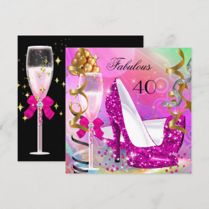 Convites Fabulosa Festa de Aniversário Rosa Quente Dourado