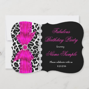 Convites Fabulosa Festa de Aniversário Rosa Quente Leopardo
