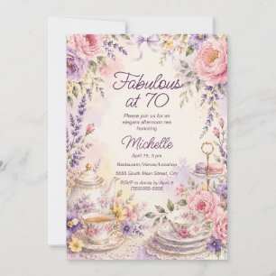 Convites Fabulosa Festa de Chá Floral em Aquarela para 70 A