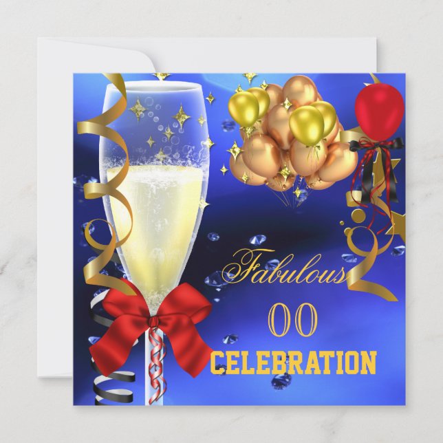 Convites Fabulosa festa Vermelha Festa de aniversário Azul  (Frente)