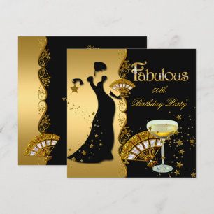 Convites Fabulosa Senhora Deco 50º Aniversário Dourado Pret