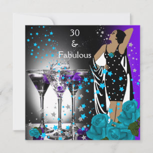 Convites Fabuloso 30 30º Aniversário Rosas Azul Turquesa Ro